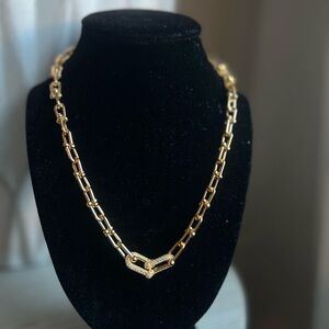 Gold paper clip with rhinestone Chain Necklace